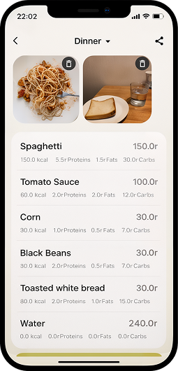 Step: nutrition analysis on screen